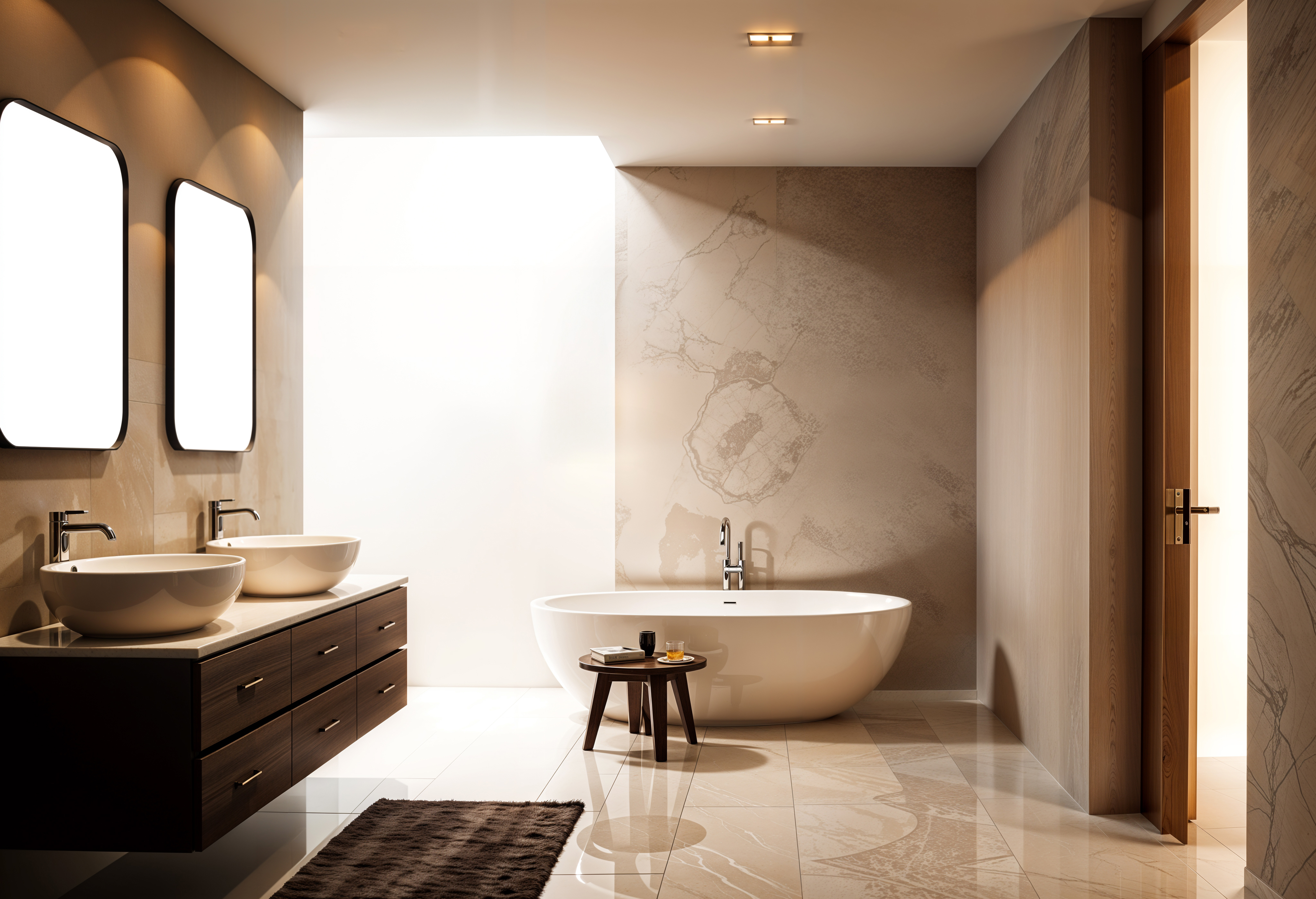 Marmor mit Holz im Badezimmer