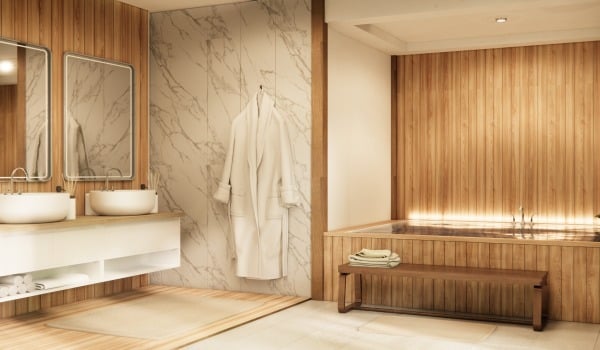 Marmur i drewno w łazience — z czym łączyć marmur w nowoczesnej aranżacji?