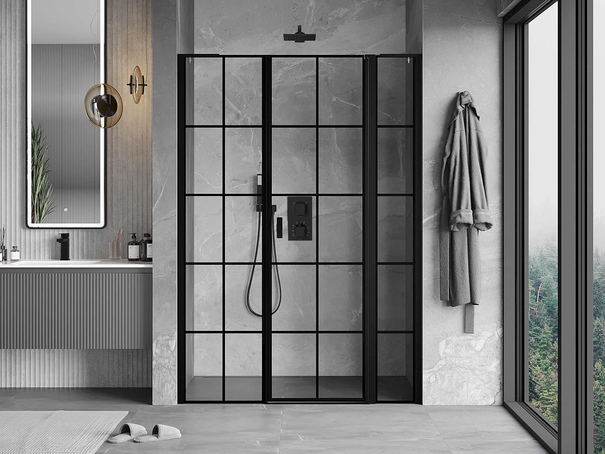 Drzwi prysznicowe w stylu loft z kratką